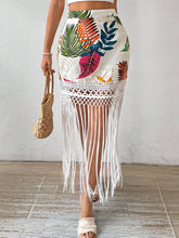 Holiday Women Tasseled Plant Printed Skirt Vacation Beach Outfit